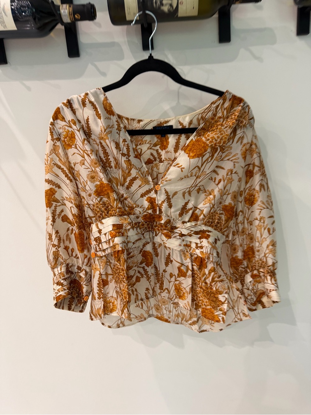 Escada Cream Blouse with Burnt Orange Floral Print